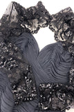 Vicky Tiel Black Ruche Bustier with Lace Mandarin Collar - BOUTIQUE PURCHASE PRICE
