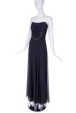 Vicky Tiel Black Chiffon "Laurel Flower" Beaded Bustier Gown Dress