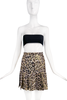 Vicky Tiel Couture Paris Leopard Pring Lurex Gold Floral Coating Silk Pleated Mini Skirt