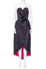 Victor Costa Black Strapless Satin Bustier Gown with Bow and Pink Lining