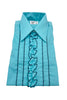 Vintage After Six Teal Blue "Gucci" Ruffle Tuxedo Button-Down Dress Shirt