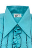 Vintage After Six Teal Blue "Gucci" Ruffle Tuxedo Button-Down Dress Shirt