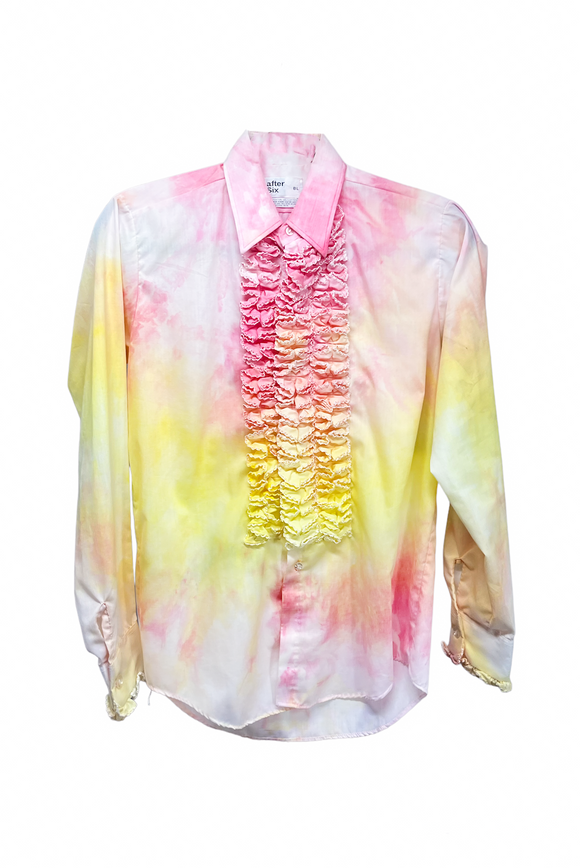 Vintage After Six Multicolor Tie-Dye Ruffle Tuxedo Button-Down Shirt