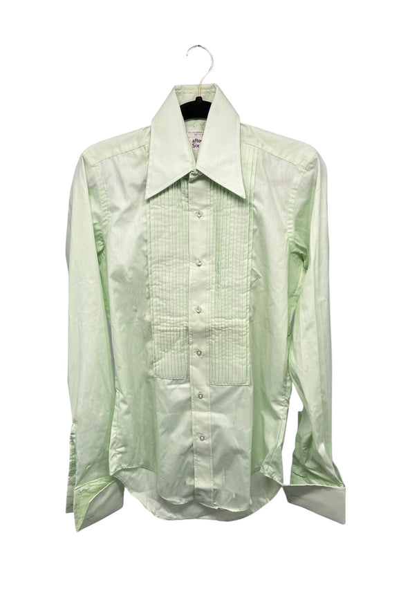 Vintage After Six Mint Green Pleat Front Tuxedo Button-Down Dress Shirt