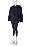 Vintage Black Astrakhan Lamb "Femme Fatale" Coat with Fox Fur Sleeve Stripe