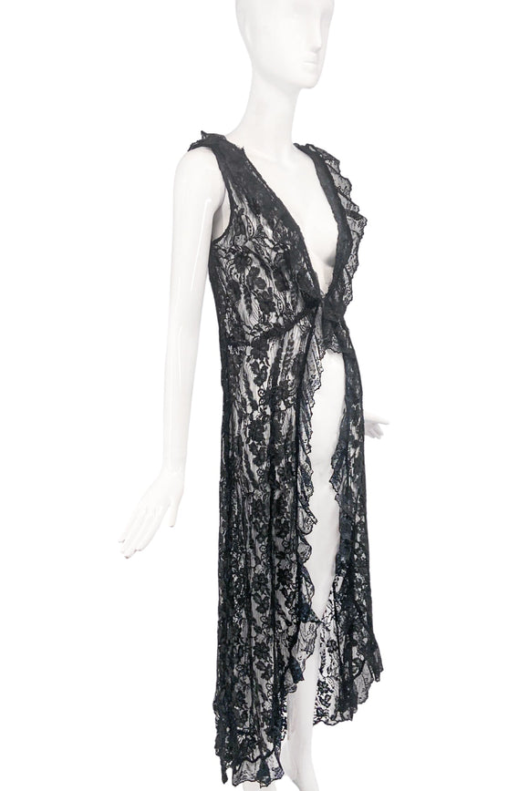 Vintage Lace Ruffle Morning Coat Dress