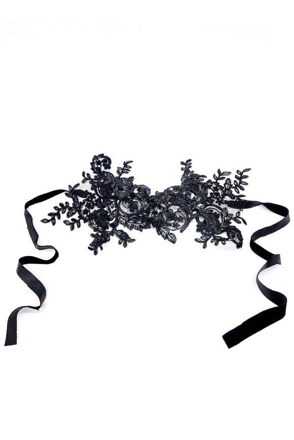 Vintage Floral Black Forest Pattern Lace Ball Mask