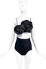 Vintage Black Satin Oversized Flower Ruffle Bandeau Top