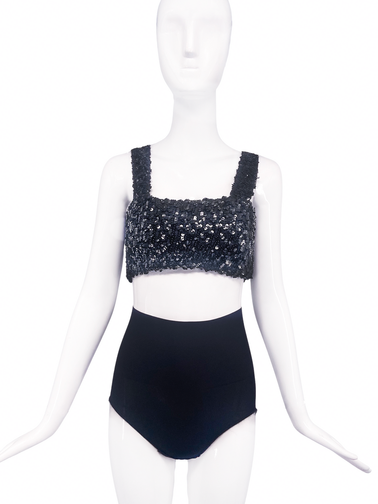 Vintage Black Sequin Tank Style Bralette Crop Top