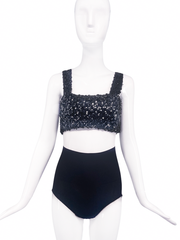 Vintage Black Sequin Tank Style Bralette Crop Top