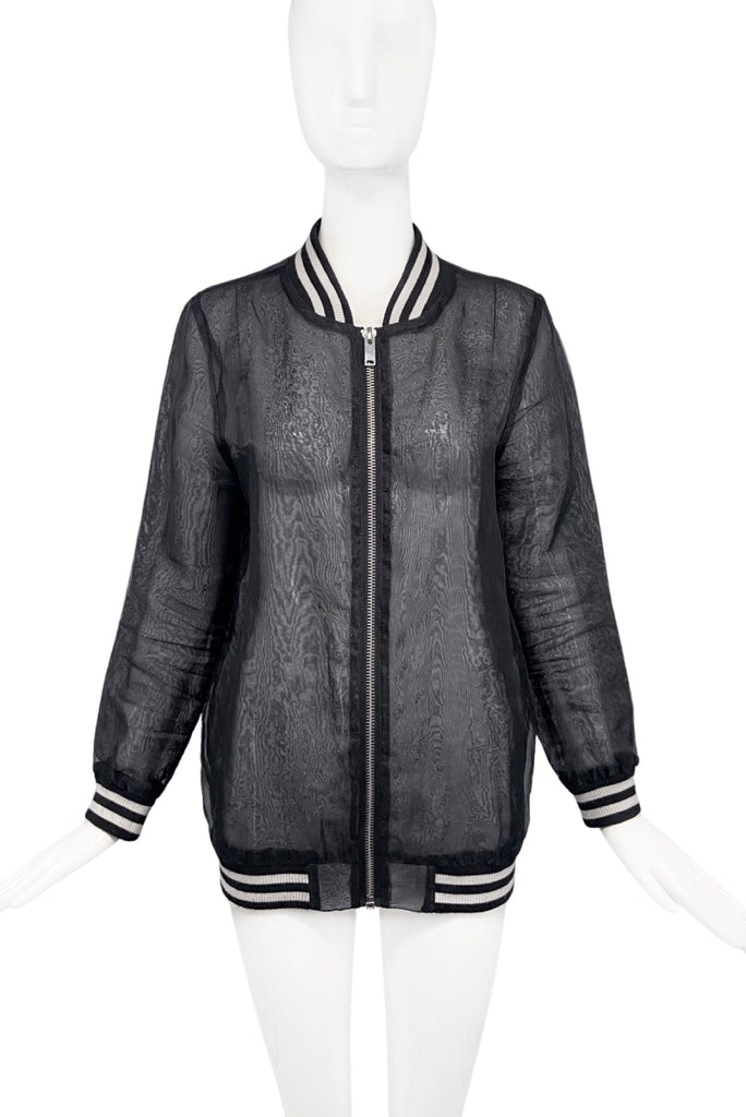 Vintage Black Sheer Chiffon Bomber Letterman Jacket