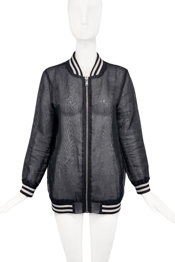 Vintage Black Sheer Chiffon Bomber Letterman Jacket