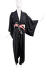 Vintage Black Silk Very Thin Long Kimono with Pink / Black Wrap Belt