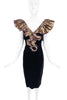 Vintage Black Velvet Gold Ruffle Pleated Lamé V-Neck Line Cocktail Dress