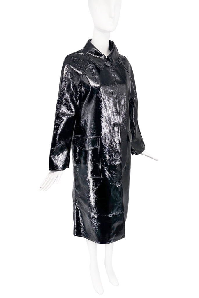 Vintage Black PVC Vinyl Faux Leather COURRÈGES Style Mac Coat