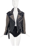 Vintage Black London Leatherwear NYC Fully Studded Cropped Belted Leather Jacket