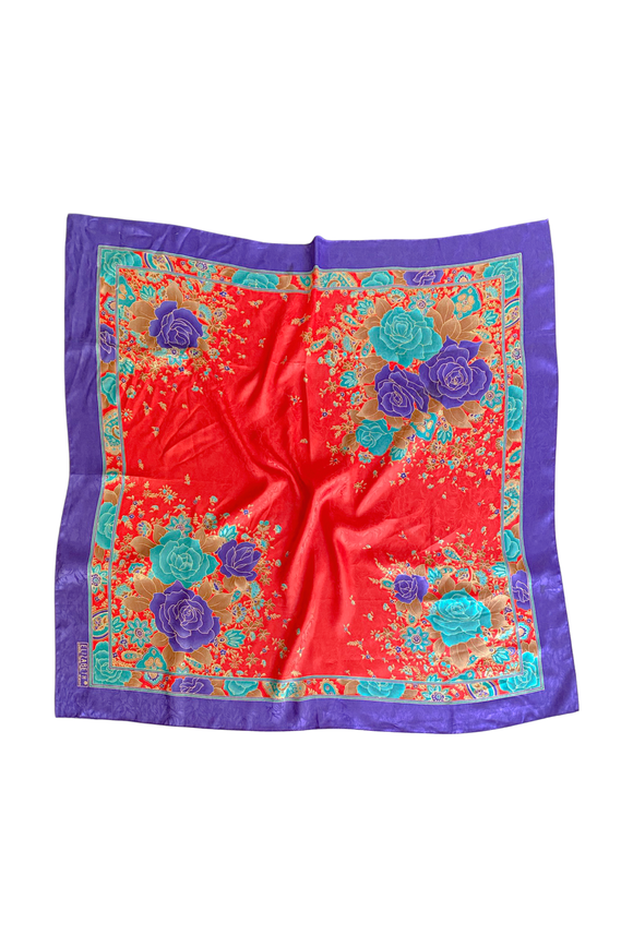 Vintage Red Purple Gold Ornate Floral Square Silk Scarf