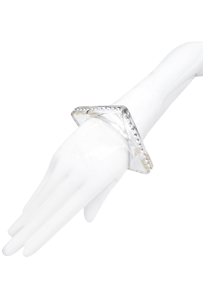 Vintage Clear Lucite Square Bangle Bracelet with Crystal Details