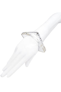 Vintage Clear Lucite Square Bangle Bracelet with Crystal Details