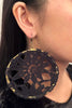 Vintage Gold Hoop Earrings with Black Floral Lace