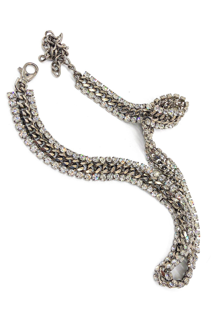 Vintage Silver Chain and Crystal Rhinestone Belt #