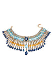 Vintage Etro Aquamarine Blue, Topaz Yellow and Sapphire Crystal "Cleopatra" Choker Necklace