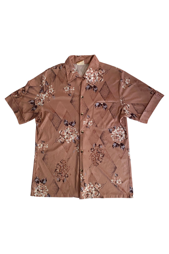 Vintage Brown Floral Print Short Sleeve 