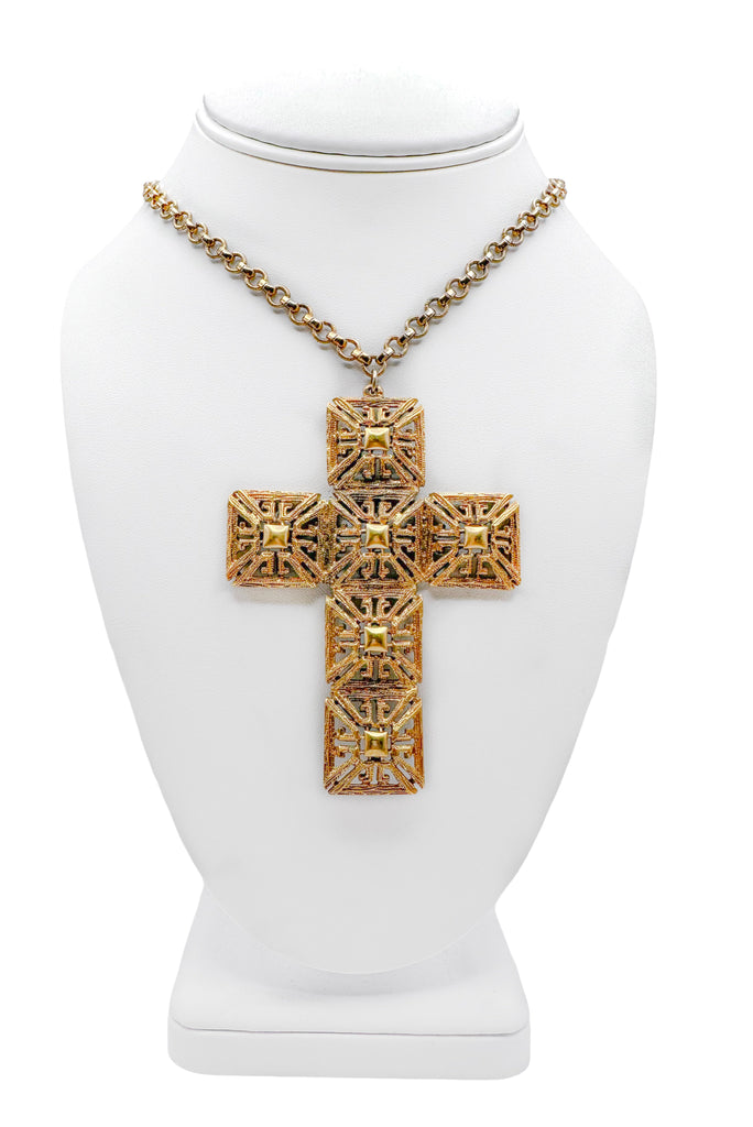 Vintage Gold Square Cut Out Cross Necklace