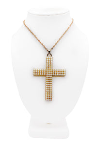 Vintage Gold Pearl Cross Necklace