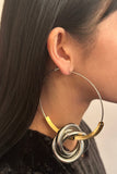 Statement Metallic Hoop Earring with Silver Coiled Ring Detail.