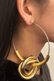 Statement Metallic Hoop Earring with Gold Coiled Ring Detail