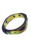 Vintage Ombré Green Lucite Rounded Square Bracelet with Green Crystals