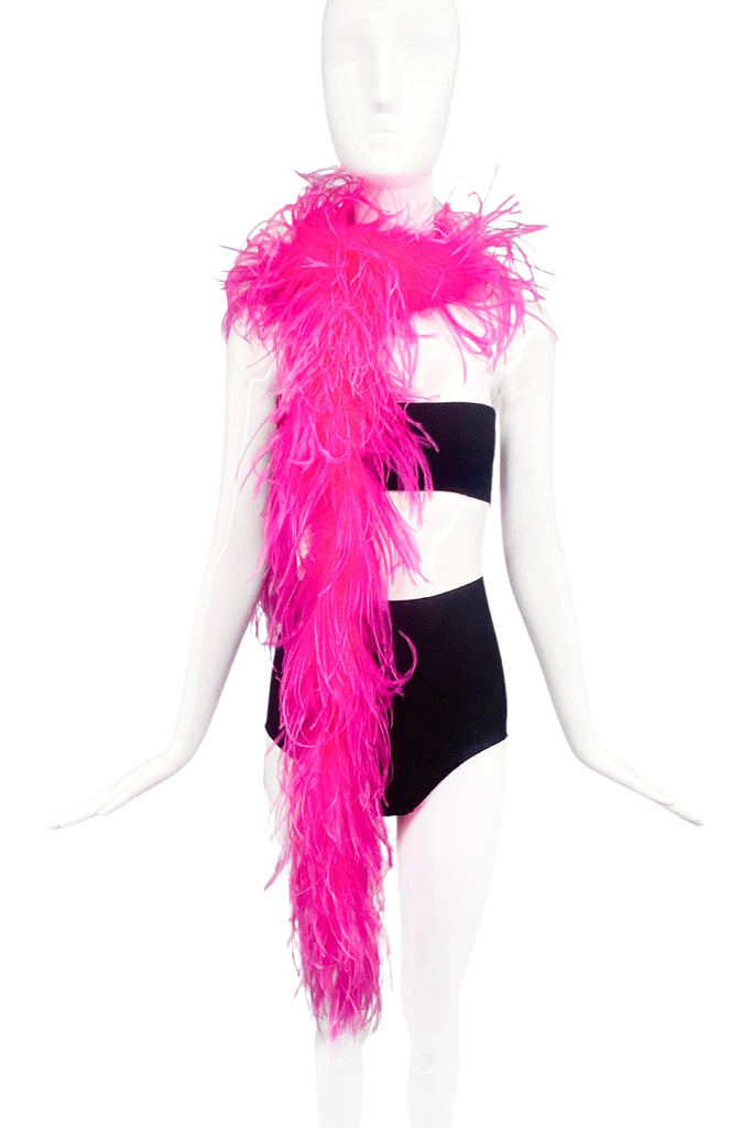 Vintage Bright Pink Fuchsia Skinny Ostrich Feather Boa