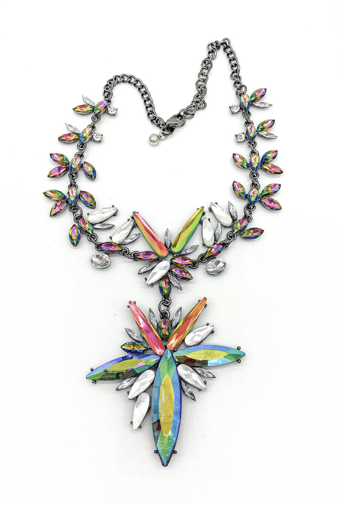 Vintage Sunburst Crystal Statement Necklace