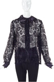 Vintage Black Italian Made Lurex Floral Lace Button-Up Blouse