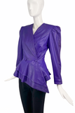 Vintage Purple Leather Fitted Asymmetrical Peplum Jacket