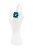 Vintage Green and Blue Lucite Geometric Ring with Pink Crystal Detail