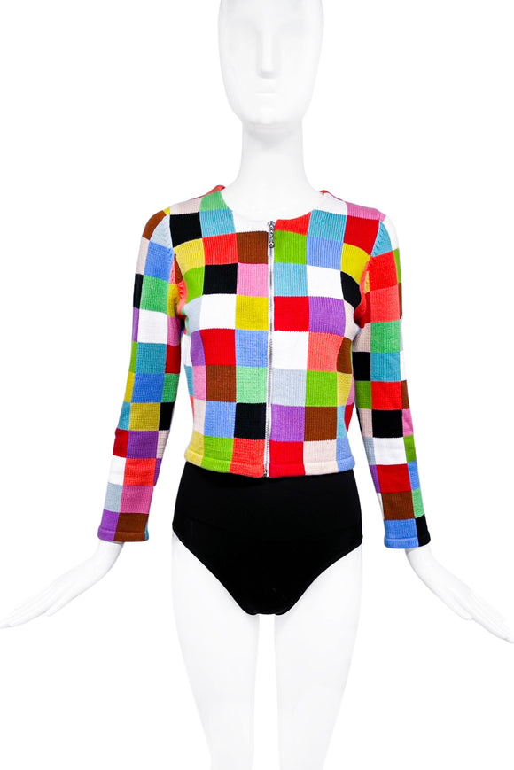 Vintage Multicolor Digital Square Print Cardigan Top