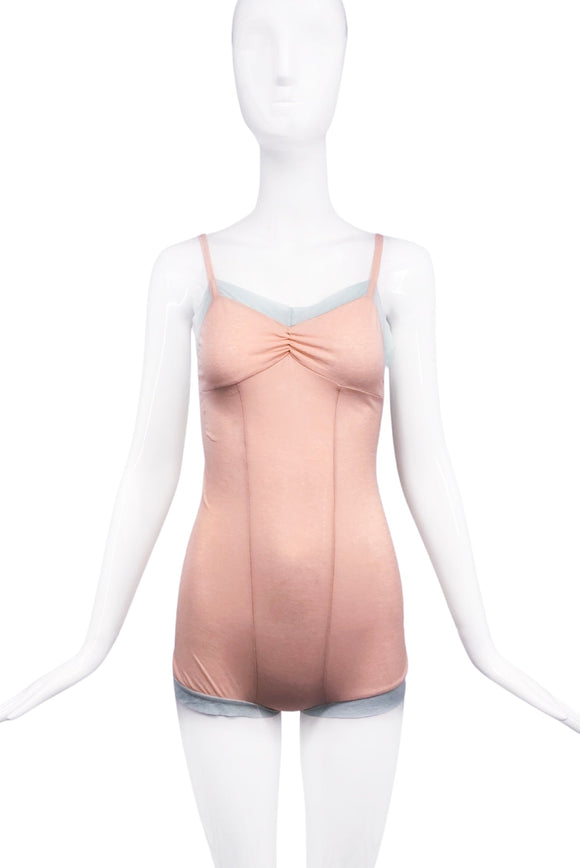 Vintage Peach Orange Teddy Bodysuit with Seafoam Green Trim