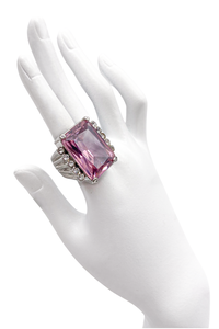 Vintage Silver Pink Crystal Massive Estate Cocktail Ring