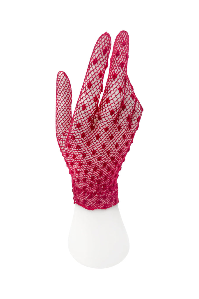 Vintage Red Fishnet with Polka Dots Gloves
