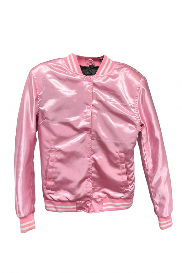 Vintage Baby Pink Satin Baseball Bomber Jacket