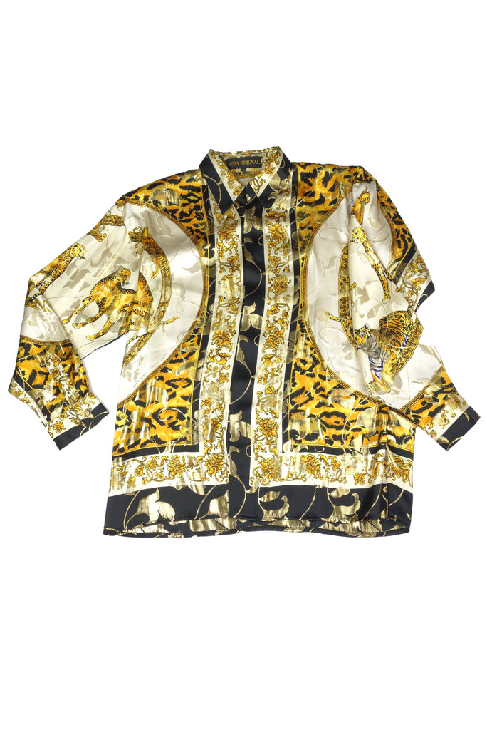 Vintage Seda Baroque Print with Gold Lurex Button-Up Shirt