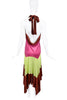 Missoni Pink Pink Lime Green Brown Striped Hankerchief Halterneck "13 going on 30" Silk Jersey Y2K Dress
