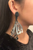 Vintage Silver Butterfly Black Beaded Earrings