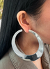 Vintage Silver Flat Oversized Half Moon Cresent Hoop Earrings