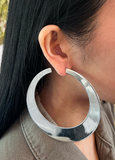 Vintage Silver Flat Oversized Half Moon Cresent Hoop Earrings