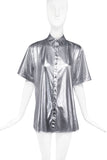 Vintage Silver Metallic Short Sleeve Button Down Shirt