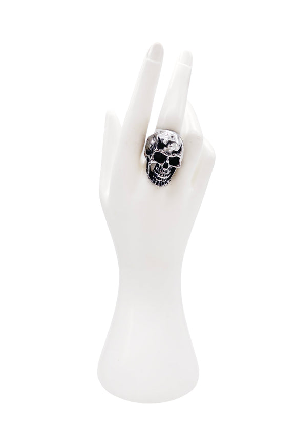 Vintage Silver Gunmetal Large Skull Ring