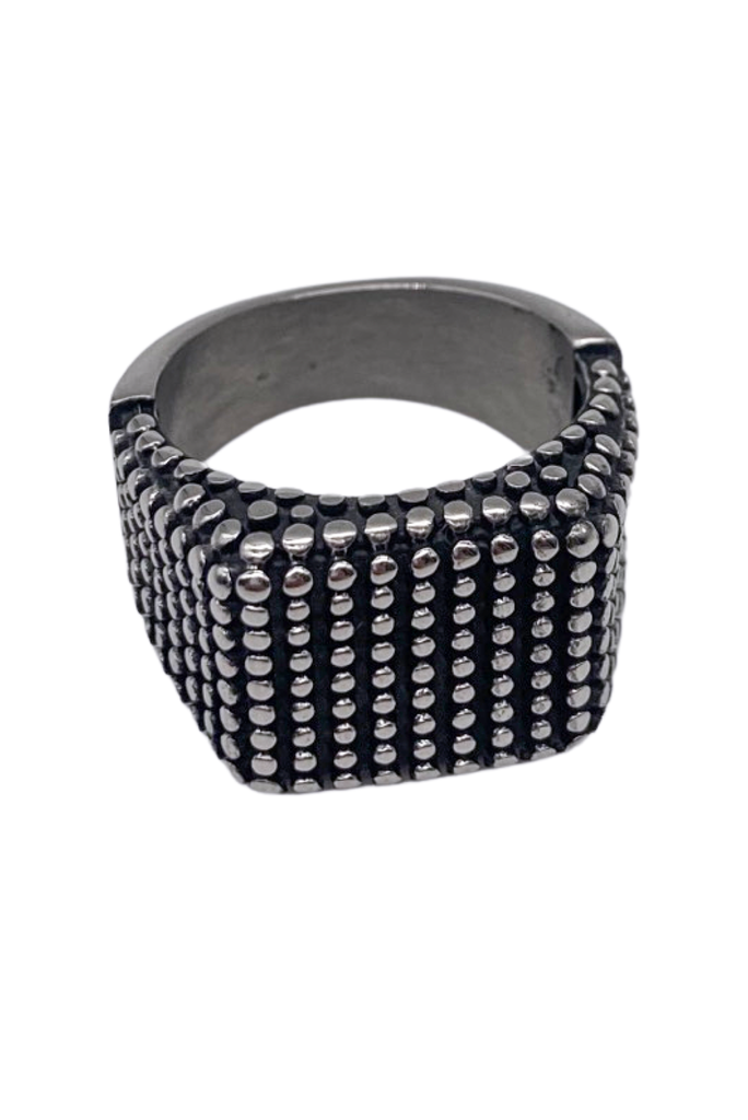 Vintage Silver Studded Texture Men's Ring